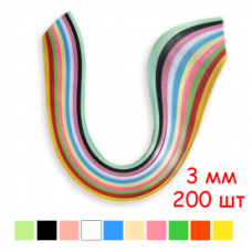 Набір смужок паперу для квілінгу, 10 кольорів, 3х295 мм, 80 г/м2, 200 шт. /QP-80-208-03/ 106208 - TM VAOSTUDIO